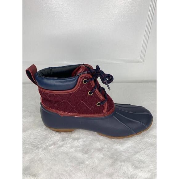 Skechers Womens Duck Boots Quilted Burgundy & Navy Waterproof Rubber Size 7 - Picture 6 of 8